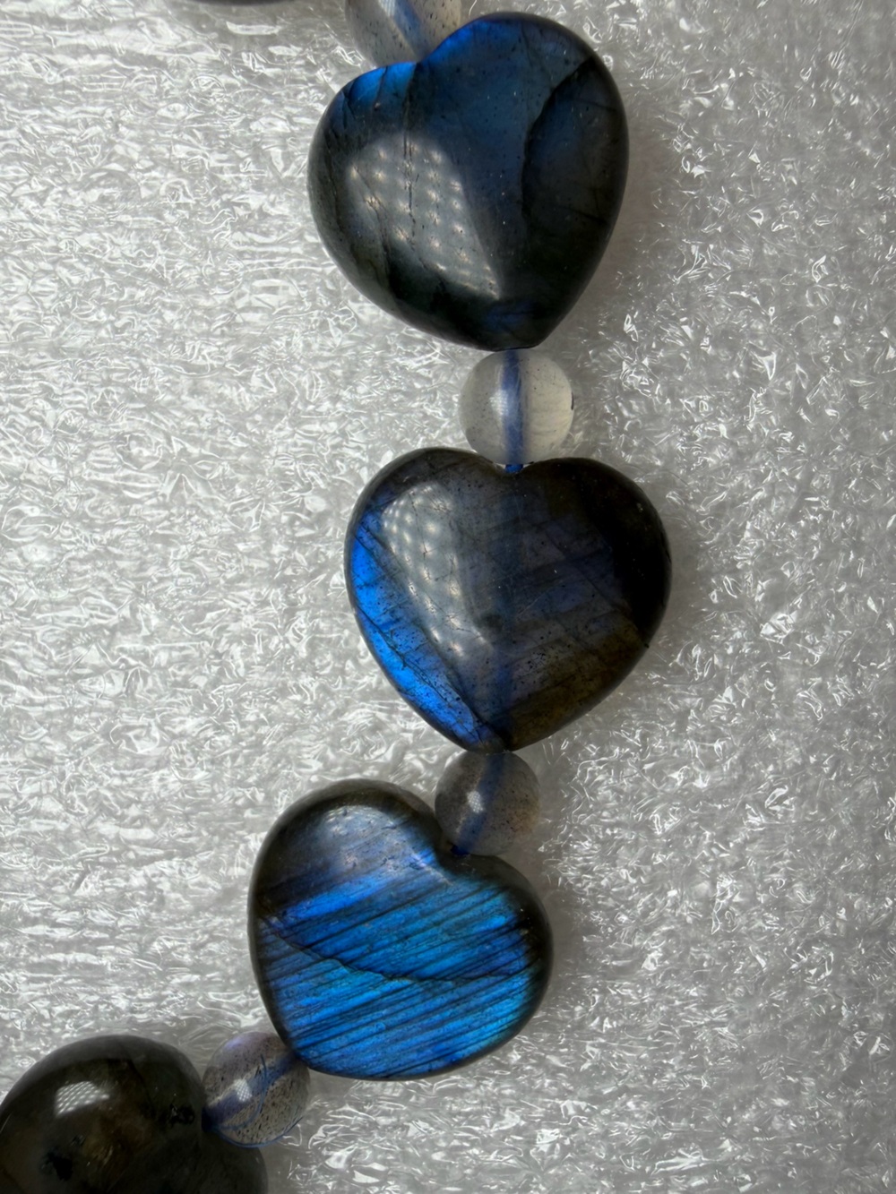 Labradorite Heart Bead Necklace - Blue Gray Hearts